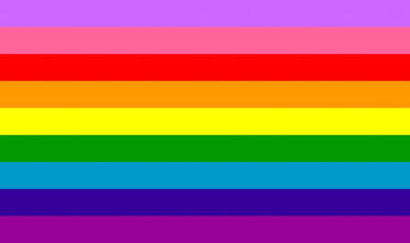 A nine stripe flag. First is lavender, then pink, red, orange, yellow, green, teal, blue, and purple.