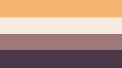 A less saturated version of the non-binary flag. The first stripe is a pale orange-yellow, the second is a grey-white, the third is a purple-grey, and the final is a blackish-purple.