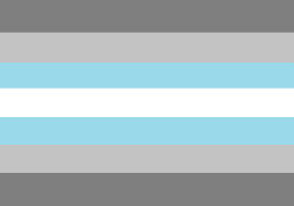 a seven striped flag. the first/seventh and second/sixth stripes are darker/lighter shades of grey respectively, the third/fifth stripes are a light blue, and the middle stripe is white.