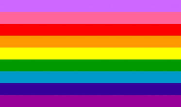 A nine stripe flag. First is lavender, then pink, red, orange, yellow, green, teal, blue, and purple.